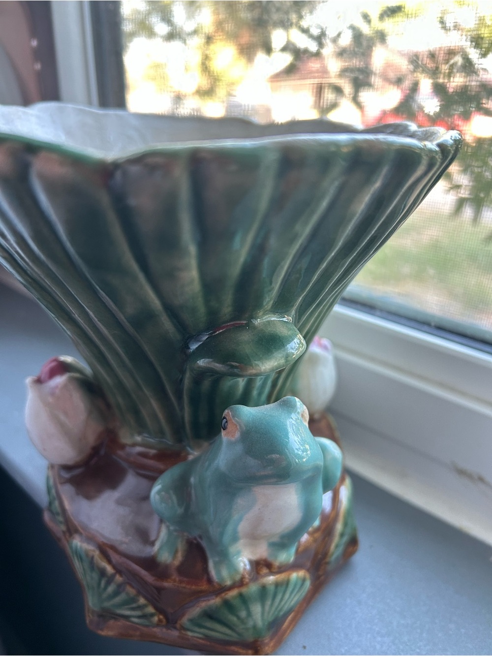 Decorative Green Glazed Ceramic Vase with Pink Accent - Home Accents